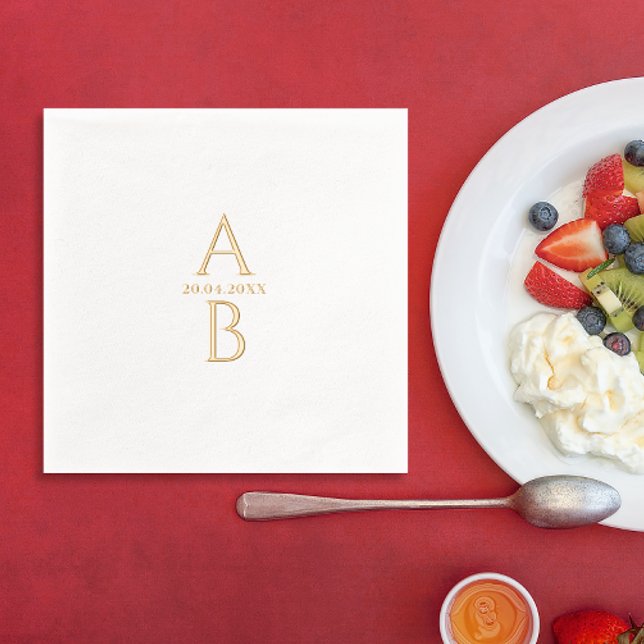 Simple Modern Elegant Wedding Date And Monogram  Foil Napkins (Creator Uploaded)
