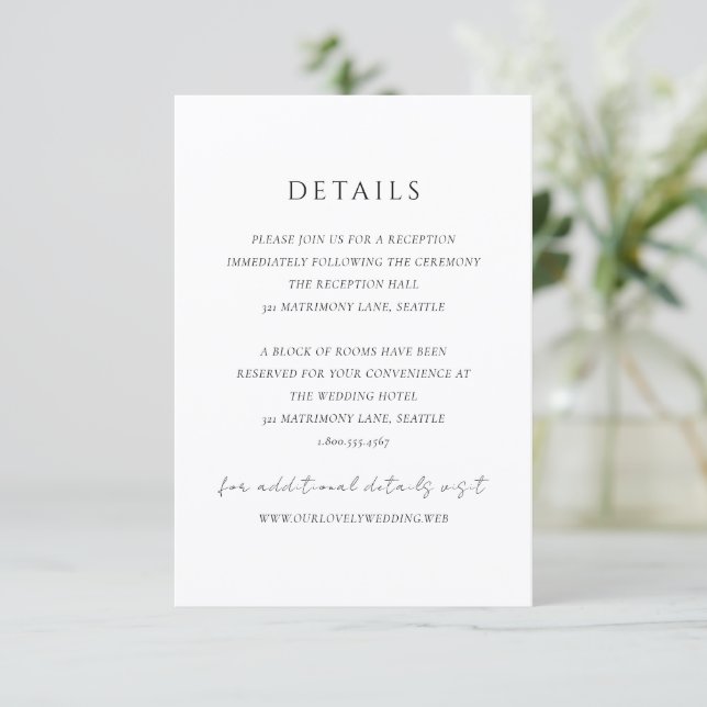 Simple Modern Elegant Wedding Enclosure Card (Standing Front)