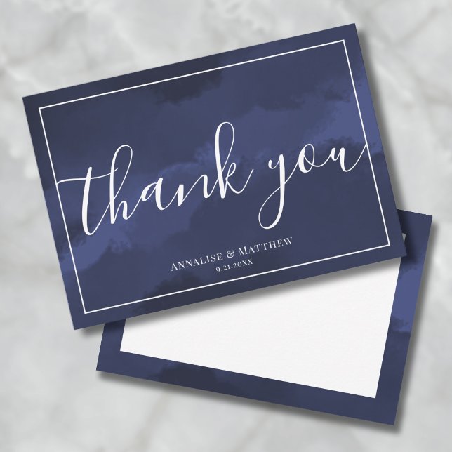 Simple Modern Elegant Wedding Navy Blue Thank You Card (Simple Modern Elegant Wedding Navy Blue Thank You Card)