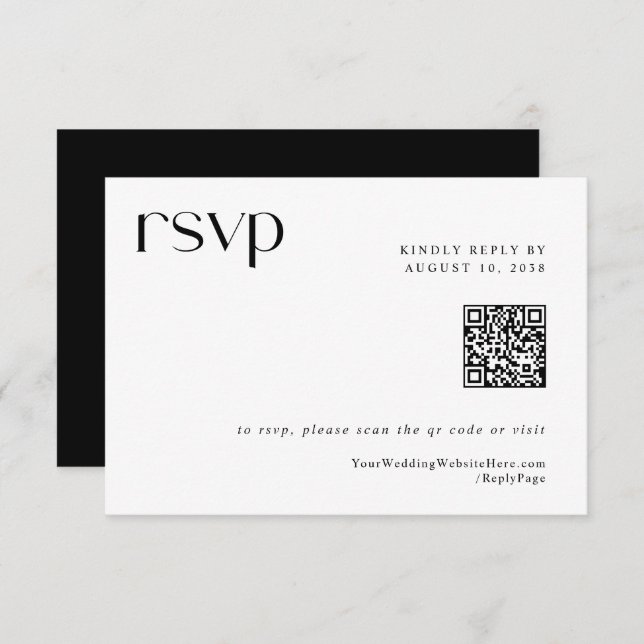 Simple Modern Elegant Wedding QR Code RSVP Card (Front/Back)