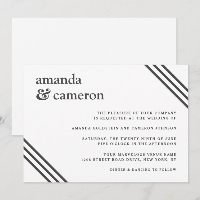 Simple Modern Elegant White Wedding Invitation (Front/Back)