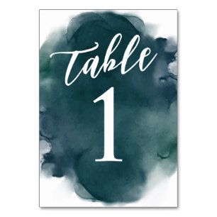 Simple Modern Emerald Blue Green Watercolor Table Number
