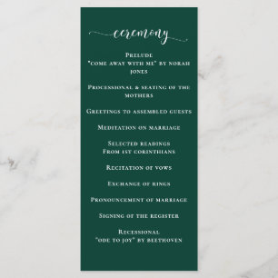 Simple Modern Emerald Green Wedding Programme