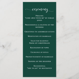 Simple Modern Emerald Green Wedding Programme