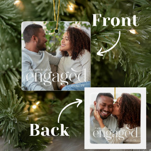 Simple Modern Engaged 2 Photos Editable Colour Xma Ceramic Ornament