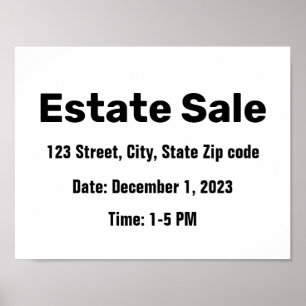 Simple Modern Estate Sale Custom Address Sign