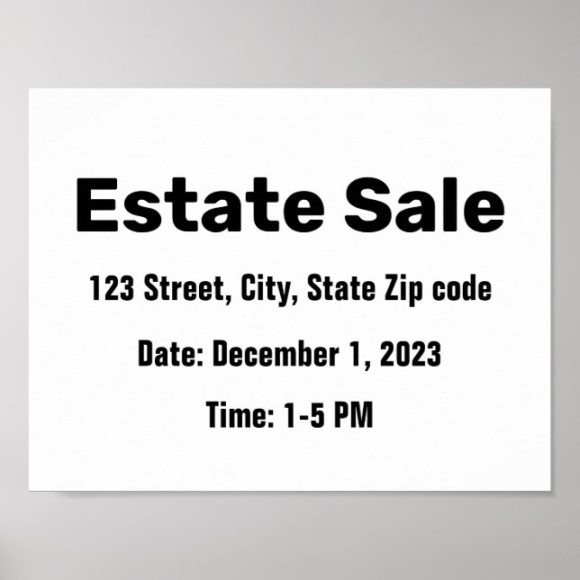 Simple Modern Estate Sale Custom Address Sign (Front)