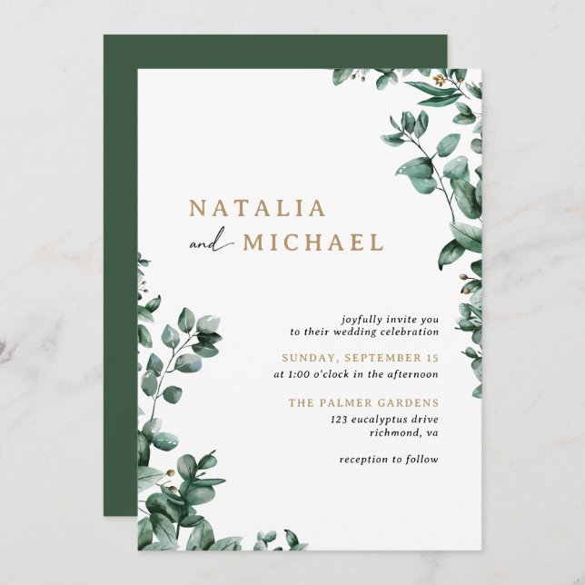 Simple Modern Eucalyptus Greenery | Casual Wedding Invitation (Front/Back)