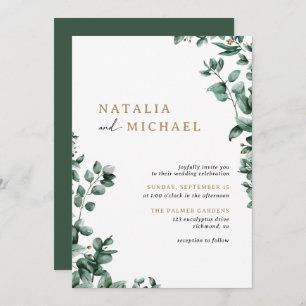 Simple Modern Eucalyptus Greenery   Casual Wedding Invitation
