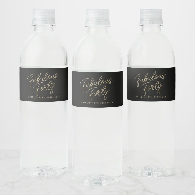 Simple Modern Fabulous Forty Personalised Birthday Water Bottle Label (Bottles)