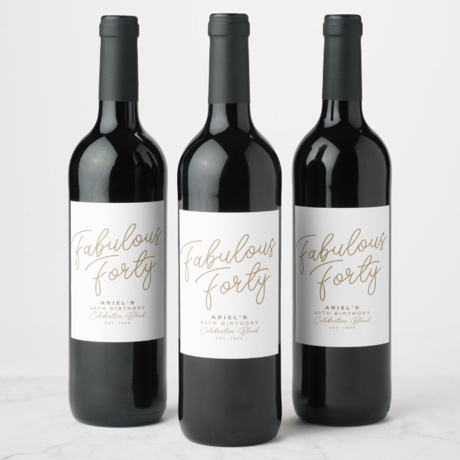 Simple Modern Fabulous Forty Personalised Birthday Wine Label (Bottles)