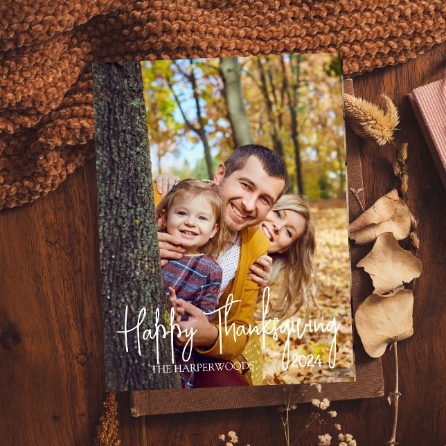Simple Modern Fall Thanksgiving family Photo Holiday Postcard (Creator Uploaded)