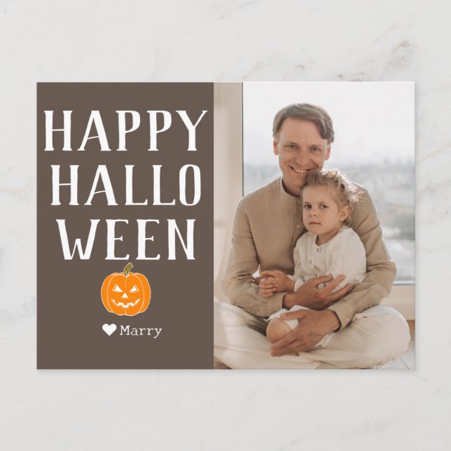 Simple Modern Family Happy Halloween Photo Name Holiday Postcard (Front)