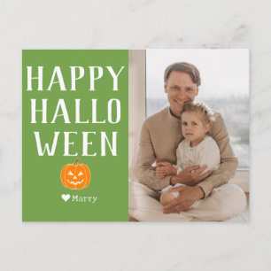 Simple Modern Family Happy Halloween Photo Name Holiday Postcard