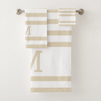 Simple Modern Family Monogram Beige Striped Bath Towel Set