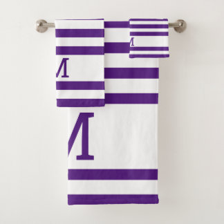 Simple Modern Family Monogram Striped Purple Bath Towel Set