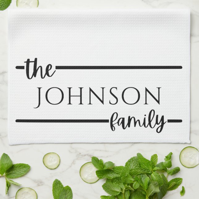 Simple Modern Family Name Monogram Kitchen Towel (Folded)