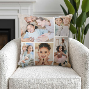 Simple Modern Family Photo Collage Cushion