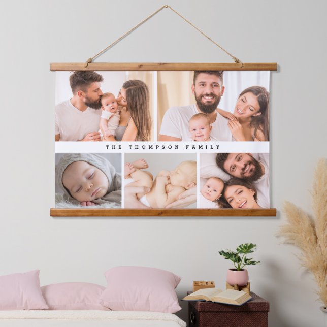 Simple Modern Family Photo collage custom Hanging Tapestry (Bedroom)