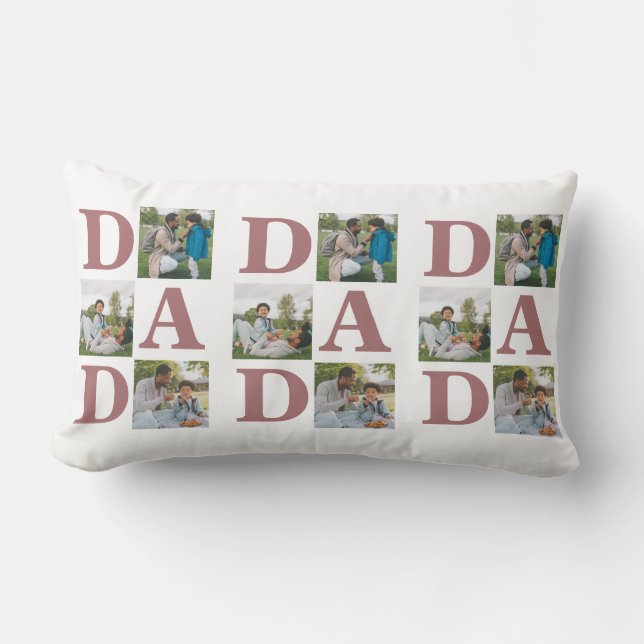 Simple Modern Fathers Day Dad 3 photo family  Lumbar Cushion (Front)