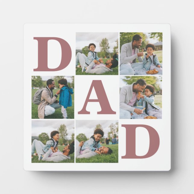 Simple Modern Fathers Day Dad 6 photo family  Plaque (Front)
