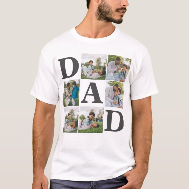 Simple Modern Fathers Day Dad 6 photo family  T-Shirt (Front)