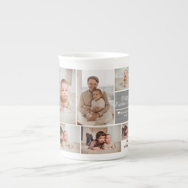 Simple Modern Fathers Day photo family collage Car Bone China Mug (Front)