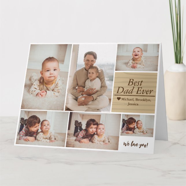Simple Modern Fathers Day photo family collage Car Card (Front)