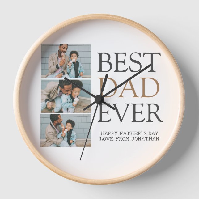 Simple Modern Fathers Day photo family collage Clock (Front)