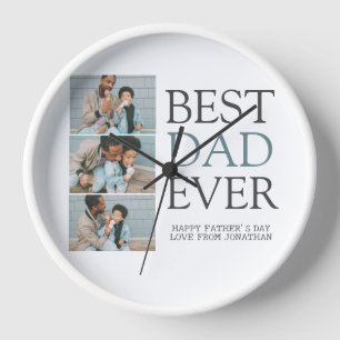 Simple Modern Fathers Day photo family collage Clock