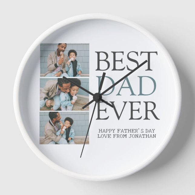 Simple Modern Fathers Day photo family collage Clock (Front)