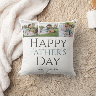 Simple Modern Fathers Day photo family collage Cushion