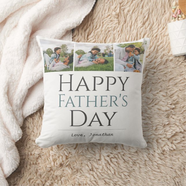 Simple Modern Fathers Day photo family collage Cushion (Blanket)