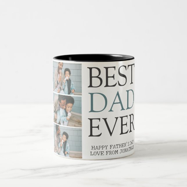 Simple Modern Fathers Day photo family collage Two-Tone Coffee Mug (Center)