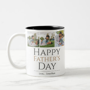 Simple Modern Fathers Day photo family collage Two-Tone Coffee Mug