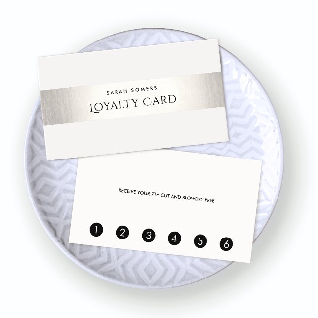 Simple Modern FAUX Silver Striped Loyalty 6 Punch Card (Creator Uploaded)