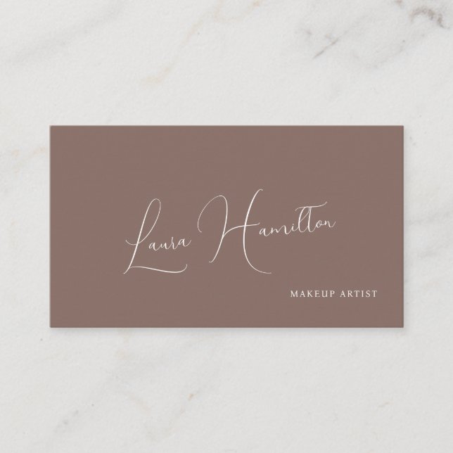 Simple modern feminine script QR code brown beauty Business Card (Front)