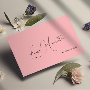Simple modern feminine script QR code pink beauty Business Card