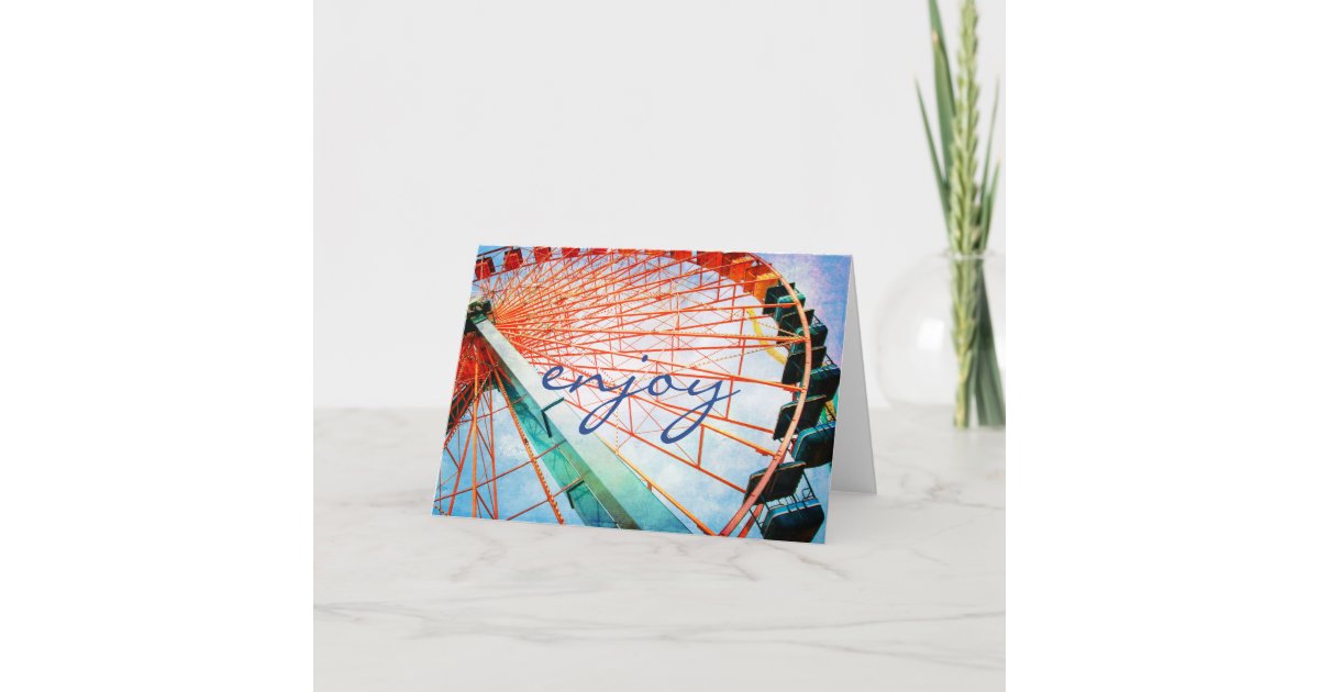 Simple Modern Ferris Wheel Enjoy Photo Calligraphy Card | Zazzle