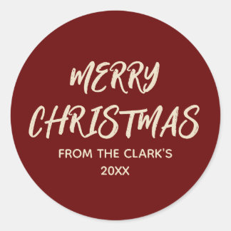 Simple Modern Festive Red Merry Christmas Classic Round Sticker