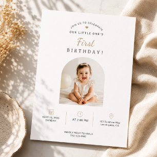 Simple Modern First Birthday Arch Photo Invitation