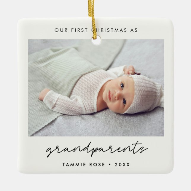 Simple Modern First Christmas as Grandparents Ceramic Ornament (Front)
