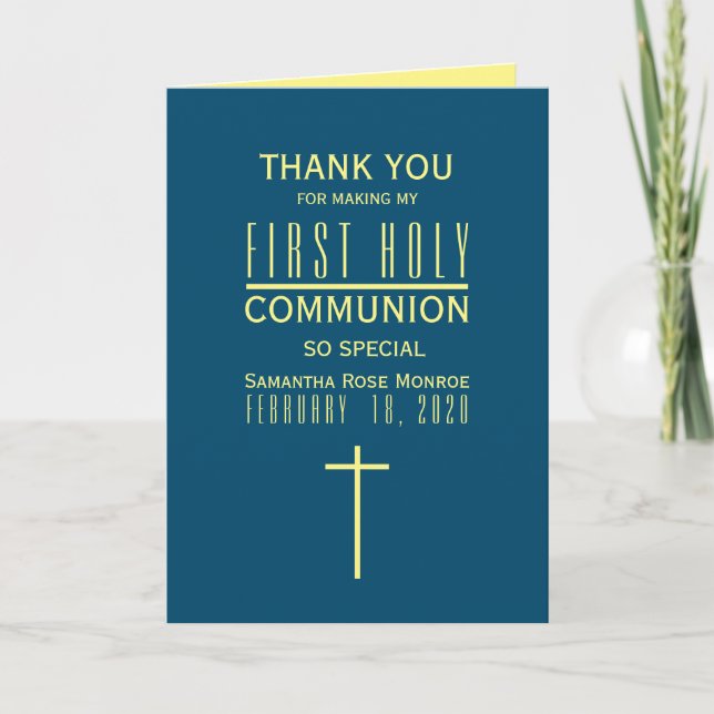 Simple Modern, First Holy Communion Thank You Card (Front)