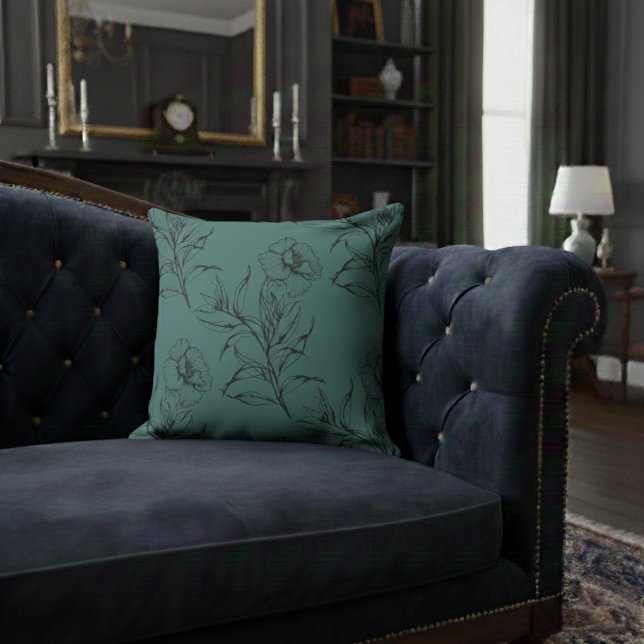 Simple Modern Floral Boho Pattern Dusty Teal Cushion (Creator Uploaded)
