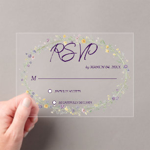Simple Modern Floral Classic Wedding RSVP Acrylic Invitations