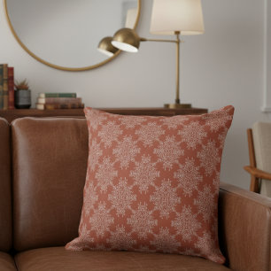 Simple Modern Floral Damask Pattern Terracotta Cushion
