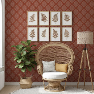 Simple Modern Floral Damask Pattern Terracotta Wallpaper