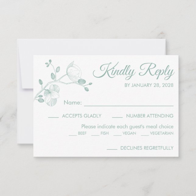 Simple modern floral elegant orchids meal choice RSVP card (Front)
