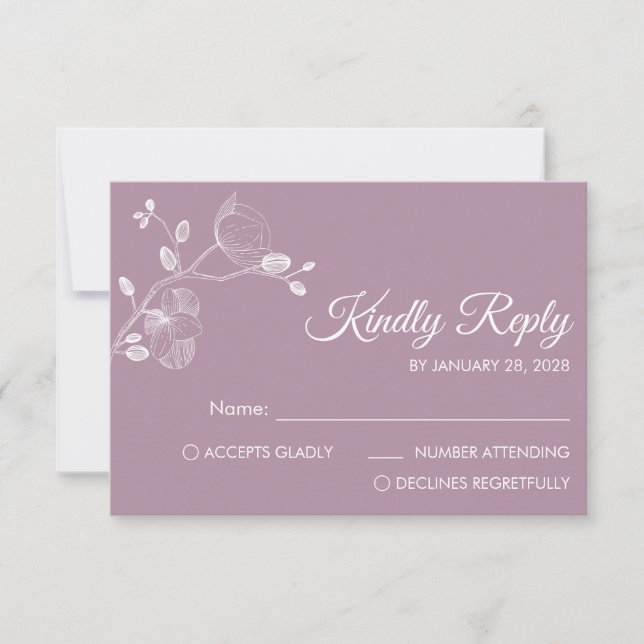 Simple modern floral elegant orchids minimalist RSVP card (Front)