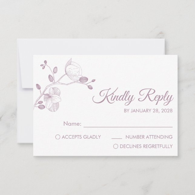 Simple modern floral elegant orchids minimalist RSVP card (Front)